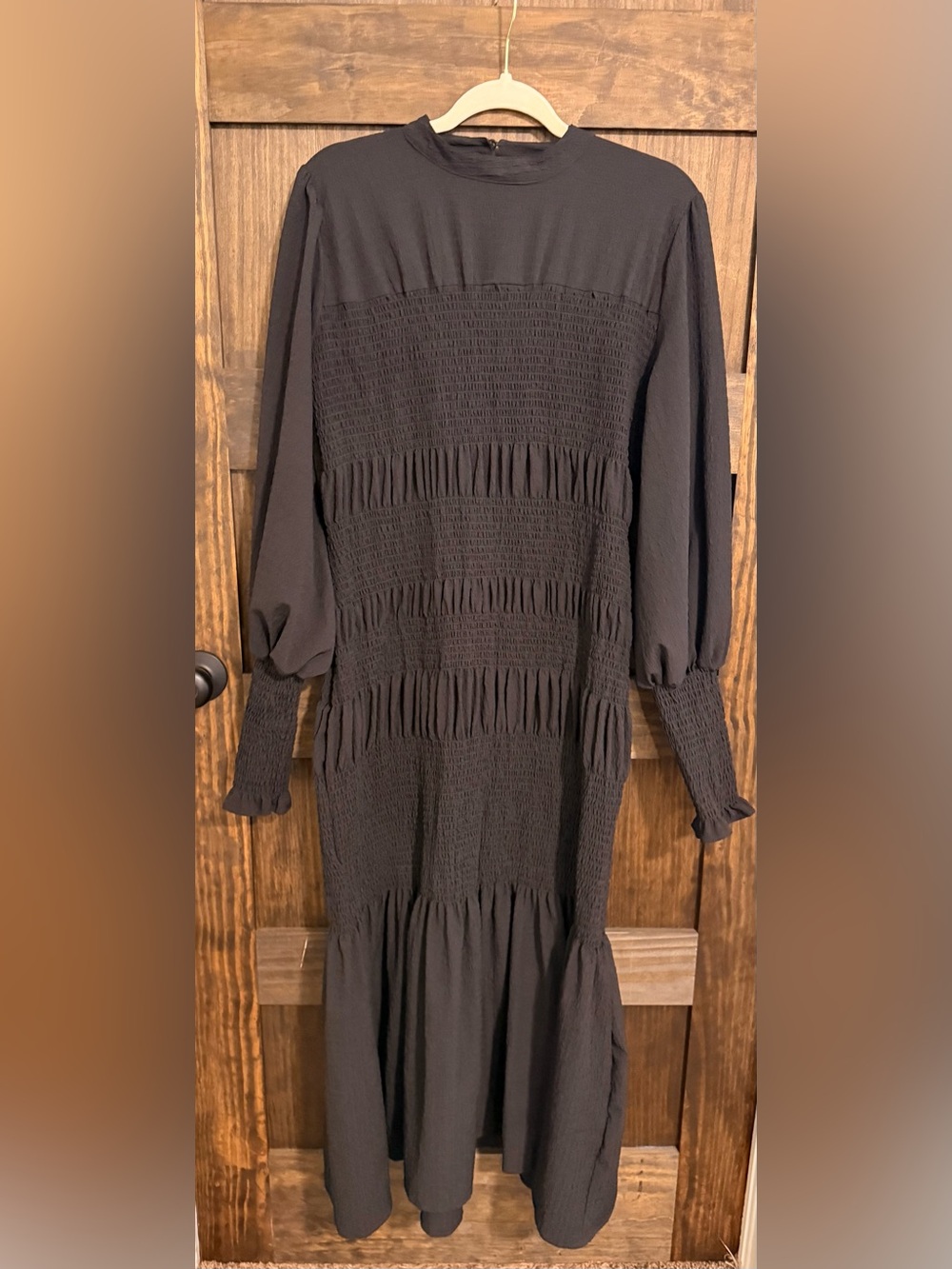 ASOS Black Smocked Maxi Dress with Bishop Sleeves